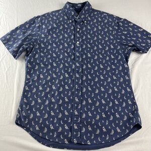 Ralph Lauren Men's L Slim Fit Button Down Short Sleeve Shirt Sailboats Nautical